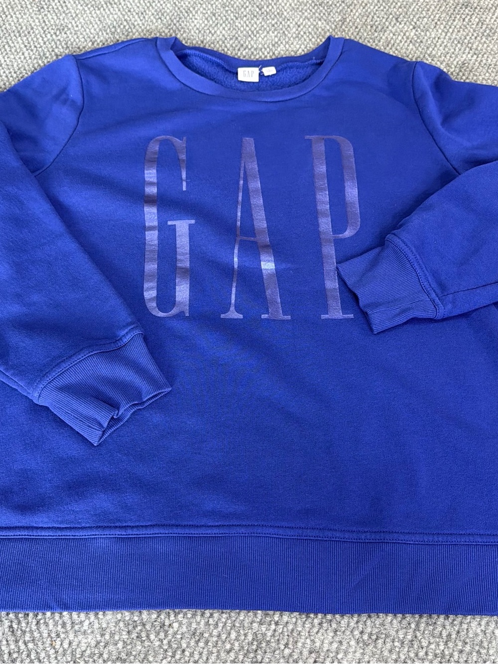 GAP Women’s Size Large L Blue Relaxed Fit Crewneck Sweatshirt Spellout Logo